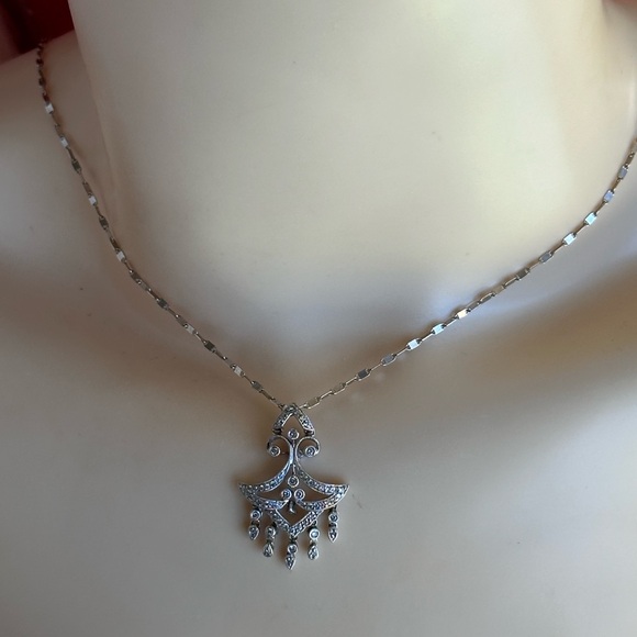 100% DIAMONDS 18K WHITE GOLD NECKLACE/ MADE IN ITALY - Picture 11 of 16